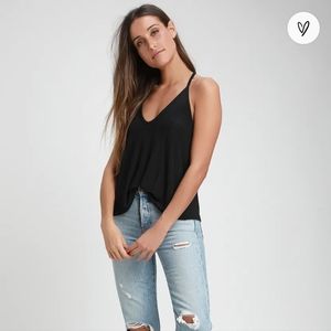 NWOT Free People Intimately Black Slinky Slinky Tank Top Ribbed V Neck XS